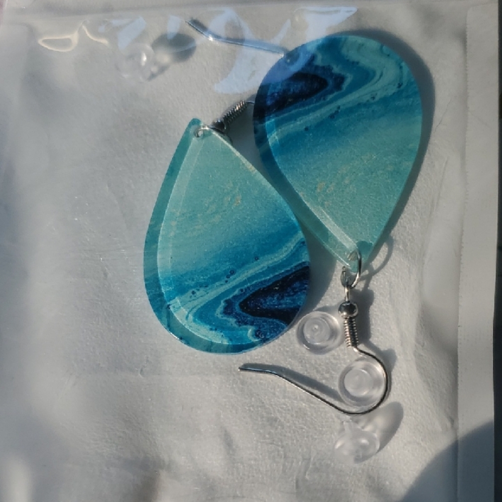 Earrings Blue Marble Teardrop - Picture 4 of 5